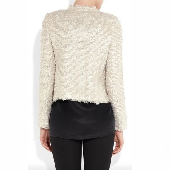 NEW L’AGENCE Cream Raw Hem Fringe Boucle Tweed Jacket - Picture 3 of 9